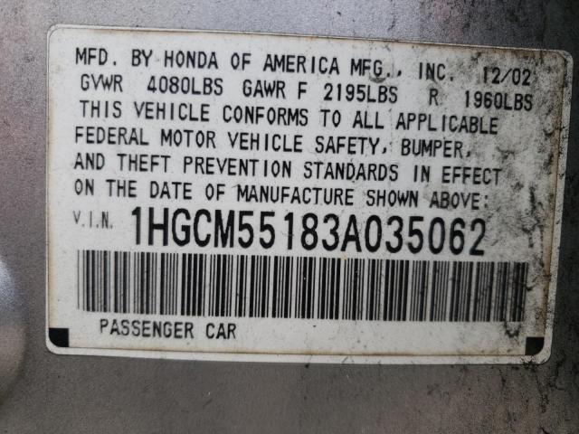 1HGCM55183A035062 - 2003 HONDA ACCORD DX SILVER photo 13