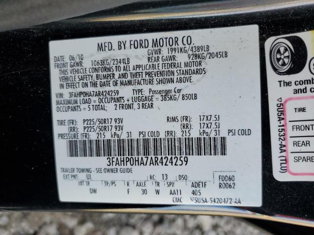 3FAHP0HA7AR424259 - 2010 FORD FUSION SE CHARCOAL photo 13