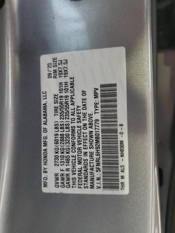 5FNRL6H92MB017779 - 2021 HONDA ODYSSEY ELITE SILVER photo 13