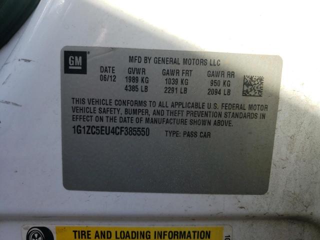 1G1ZC5EU4CF385550 - 2012 CHEVROLET MALIBU 1LT WHITE photo 12