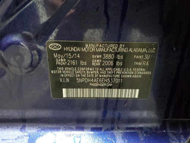 5NPDH4AE6EH537011 - 2014 HYUNDAI ELANTRA SE BLUE photo 12