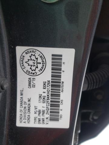 2HGFC2F84KH017264 - 2019 HONDA CIVIC SPORT 灰色 照片 12