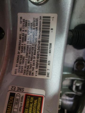 1HGFA16507L043148 - 2007 HONDA CIVIC LX SILVER photo 12