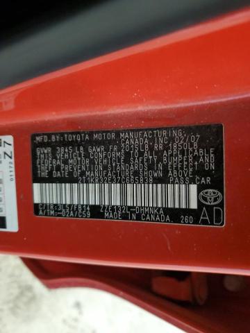 2T1KR32E37C665838 - 2007 TOYOTA COROLLA MA XR RED photo 12