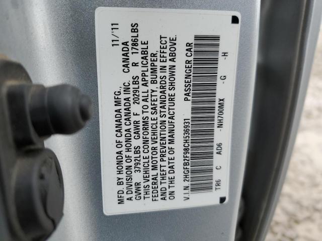 2HGFB2F98CH536931 - 2012 HONDA CIVIC EXL Gümüş foto 12