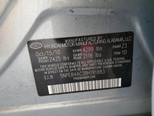 5NPEB4AC2BH181883 - 2011 HYUNDAI SONATA GLS SILVER photo 12