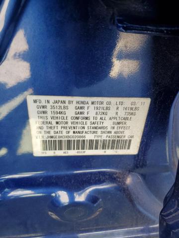 JHMGE8H3XBC020866 - 2011 HONDA FIT BLUE photo 12