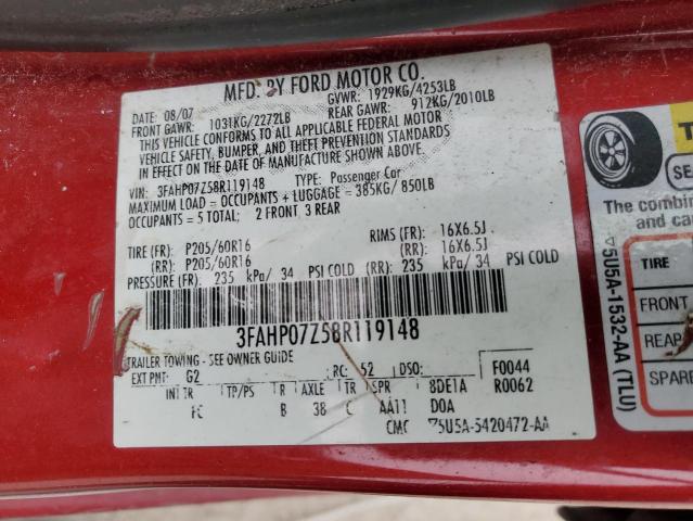 3FAHP07Z58R119148 - 2008 FORD FUSION SE RED photo 13