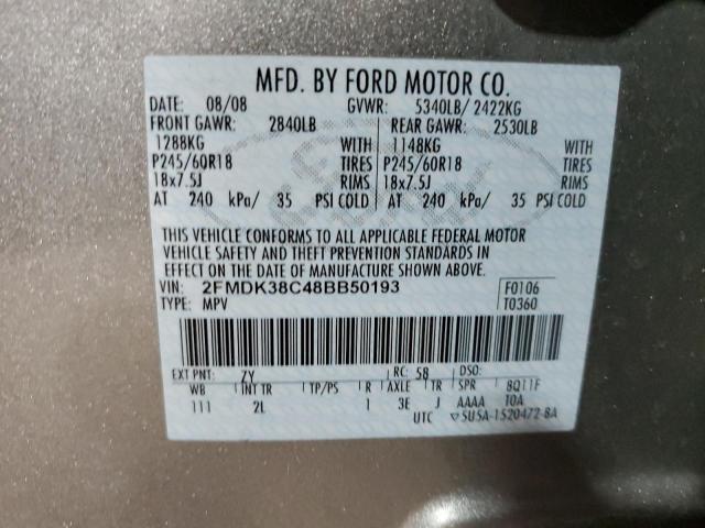 2FMDK38C48BB50193 - 2008 FORD EDGE SEL SILVER photo 13