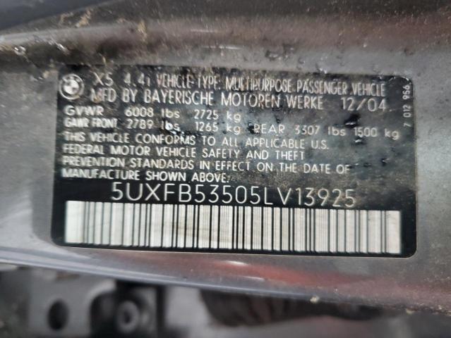 5UXFB53505LV13925 - 2005 BMW X5 4.4I GRAY photo 13