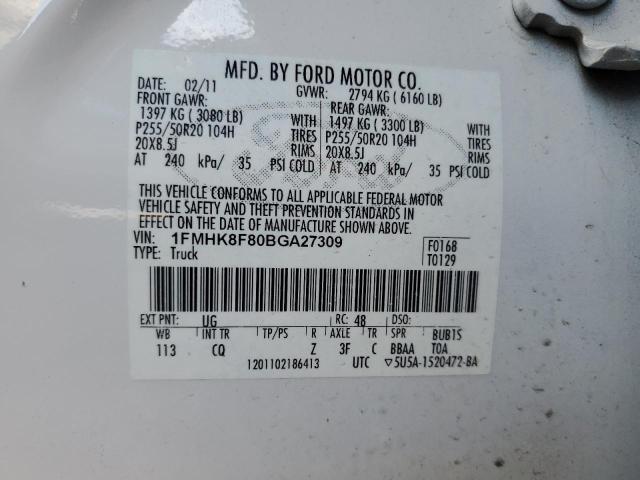 1FMHK8F80BGA27309 - 2011 FORD EXPLORER LIMITED WHITE photo 13