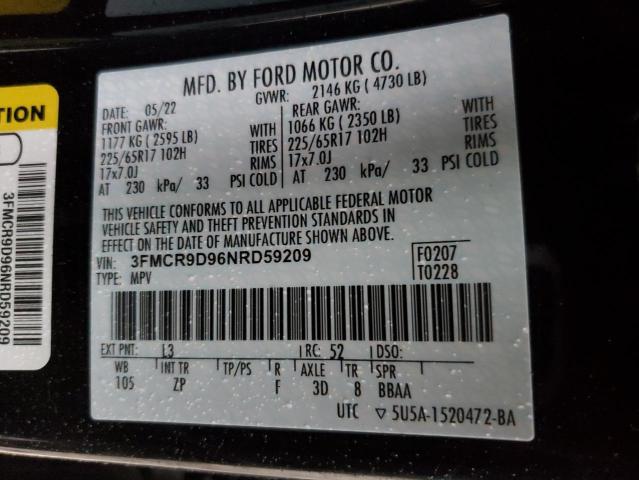 3FMCR9D96NRD59209 - 2022 FORD BRONCO SPO BADLANDS BLUE photo 12