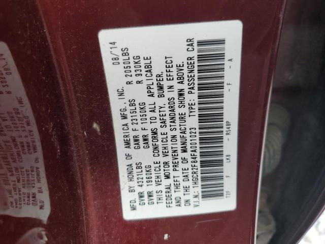 1HGCR2F84FA001023 - 2015 HONDA ACCORD EXL MAROON photo 12