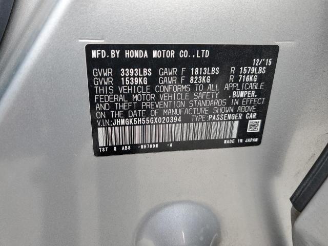 JHMGK5H55GX020394 - 2016 HONDA FIT LX SILVER photo 13