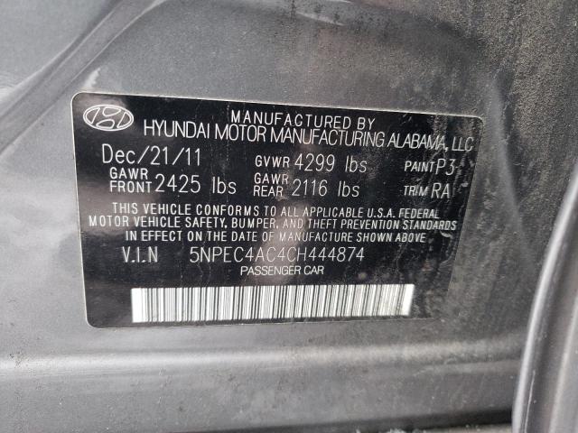 5NPEC4AC4CH444874 - 2012 HYUNDAI SONATA SE GRAY photo 12