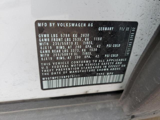 WVGTMPE2XNP075111 - 2022 VOLKSWAGEN ID.4 PRO S თეთრი ფოტო 13