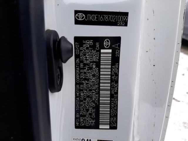 JTKDE167870210099 - 2007 TOYOTA SCION TC 白色 照片 12