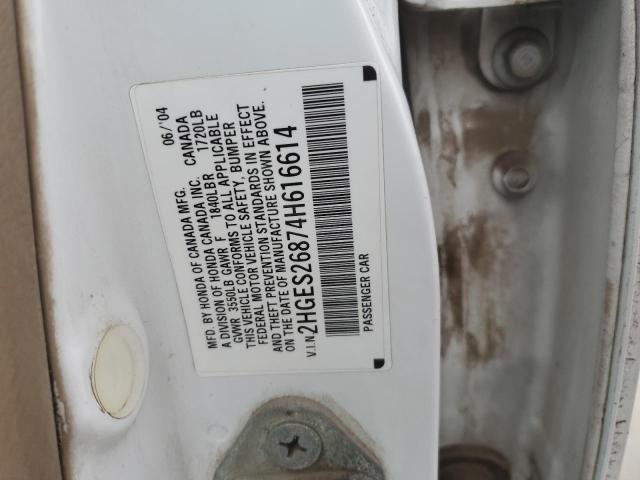 2HGES26874H616614 - 2004 HONDA CIVIC EX WHITE photo 12