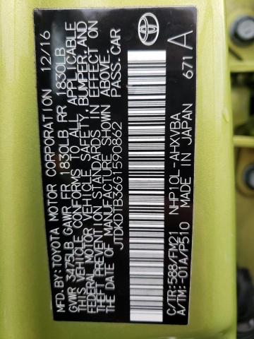 JTDKDTB36G1590862 - 2016 TOYOTA PRIUS C GREEN photo 13