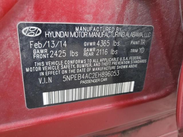 5NPEB4AC2EH896053 - 2014 HYUNDAI SONATA GLS RED photo 12