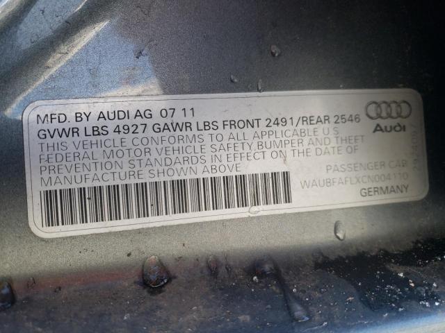 WAUBFAFLXCN004110 - 2012 AUDI A4 PREMIUM GRAY photo 12