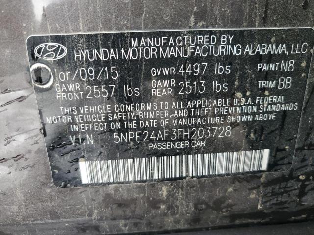 5NPE24AF3FH203728 - 2015 HYUNDAI SONATA SE GRAY photo 13