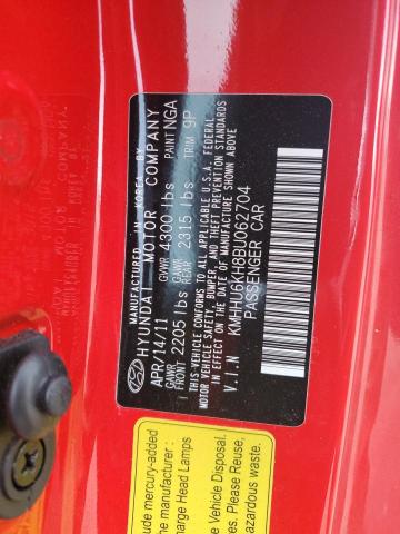 KMHHU6KH8BU062704 - 2011 HYUNDAI GENESIS CO 3.8L RED photo 12