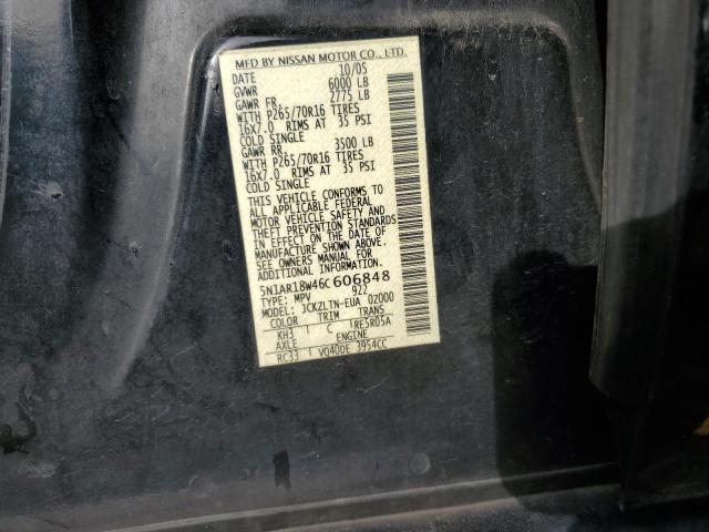 5N1AR18W46C606848 - 2006 NISSAN PATHFINDER LE 黑色 照片 12