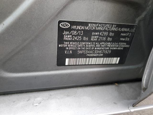 5NPEB4AC3DH671929 - 2013 HYUNDAI SONATA GLS GRAY photo 13