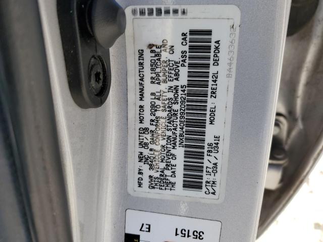 1NXBU40E99Z092145 - 2009 TOYOTA COROLLA BASE SILVER photo 12