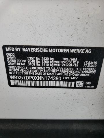 WBX57DP0XNN174380 - 2022 BMW X3 XDRIVE30I WHITE photo 12