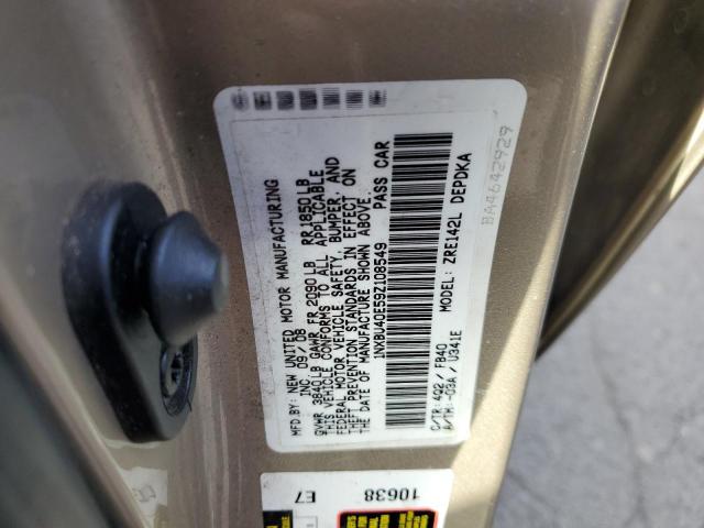 1NXBU40E59Z108549 - 2009 TOYOTA COROLLA BASE GOLD photo 13