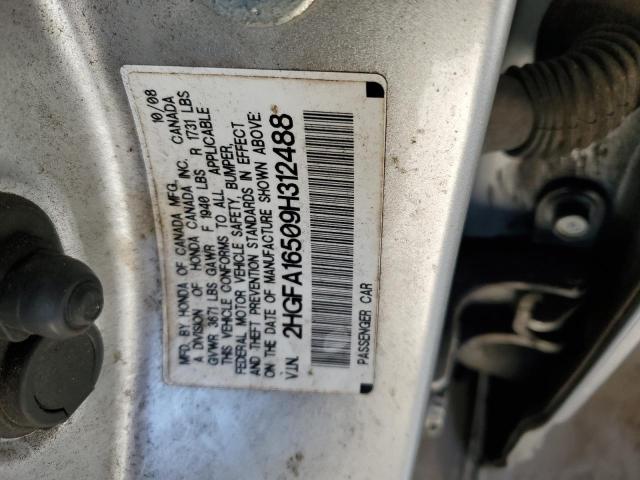 2HGFA16509H312488 - 2009 HONDA CIVIC LX SILVER photo 12