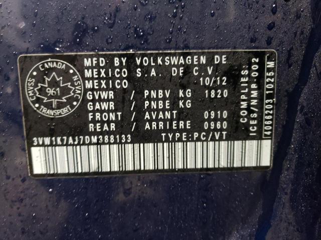 3VW1K7AJ7DM388133 - 2013 VOLKSWAGEN JETTA BASE Մանուշակագույն լուսանկար 12