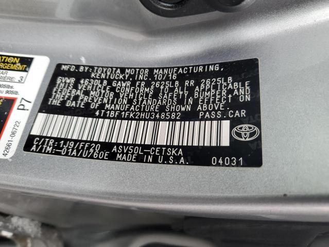 4T1BF1FK2HU348582 - 2017 TOYOTA CAMRY LE SILVER photo 13