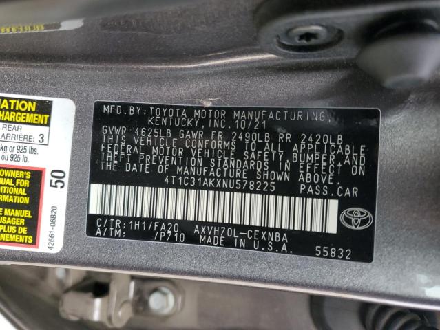 4T1C31AKXNU578225 - 2022 TOYOTA CAMRY LE GRAY photo 13