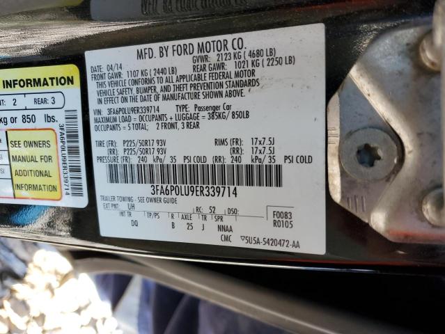 3FA6P0LU9ER339714 - 2014 FORD FUSION SE HYBRID BLACK photo 12