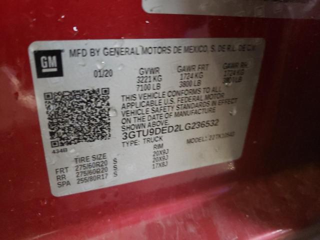 3GTU9DED2LG236532 - 2020 GMC SIERRA K1500 SLT MAROON photo 13