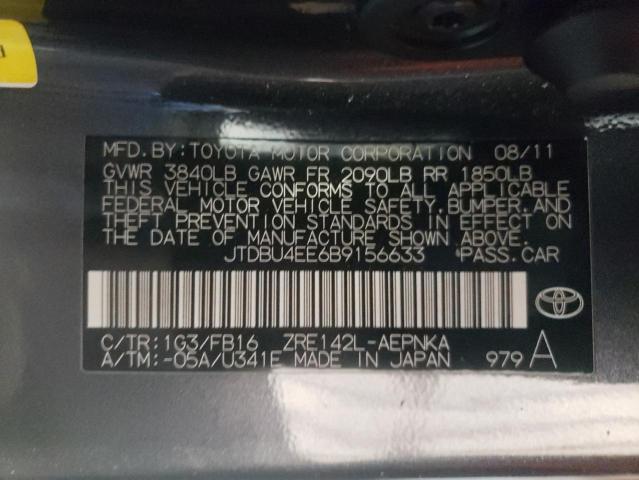 JTDBU4EE6B9156633 - 2011 TOYOTA COROLLA BASE BLACK photo 12
