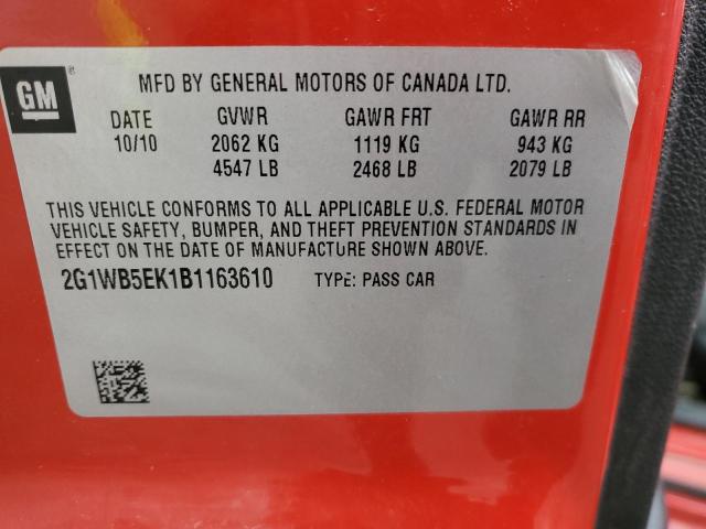 2G1WB5EK1B1163610 - 2011 CHEVROLET IMPALA LT RED photo 12