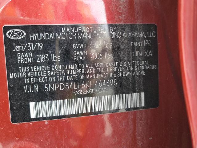 5NPD84LF6KH464398 - 2019 HYUNDAI ELANTRA SEL RED photo 13