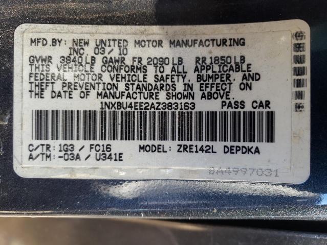 1NXBU4EE2AZ383163 - 2010 TOYOTA COROLLA BASE GRAY photo 13