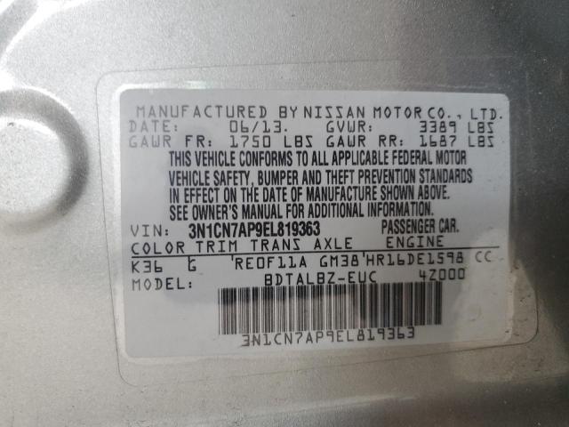 3N1CN7AP9EL819363 - 2014 NISSAN VERSA S GRAY photo 12