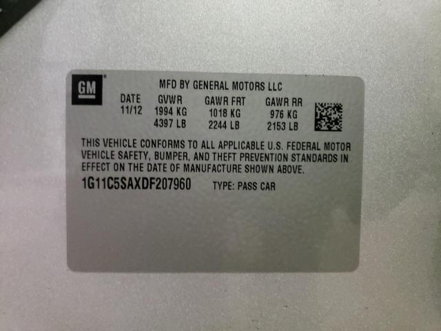 1G11C5SAXDF207960 - 2013 CHEVROLET MALIBU 1LT SILVER photo 12