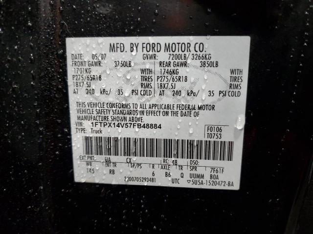 1FTPX14V57FB48884 - 2007 FORD F150 BLACK photo 12