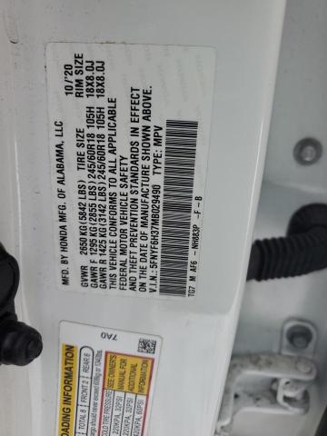 5FNYF6H37MB029490 - 2021 HONDA PILOT EX WHITE photo 12