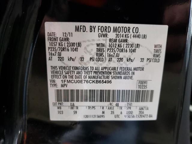 1FMCU0E76CKB65496 - 2012 FORD ESCAPE LIMITED BLACK photo 12