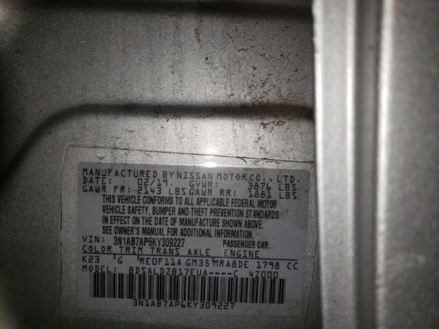 3N1AB7AP6KY309227 - 2019 NISSAN SENTRA S SILVER photo 12