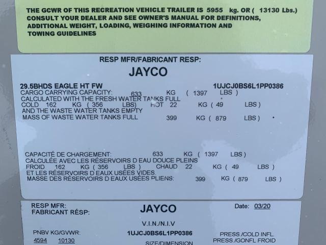 1UJCJ0BS6L1PP0386 - 2020 JAYCO EAGLE HT BROWN photo 10