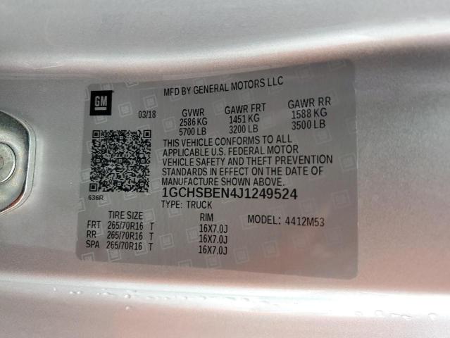 1GCHSBEN4J1249524 - 2018 CHEVROLET COLORADO L SILVER photo 12